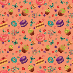 Sweets donuts and candy pattern png files