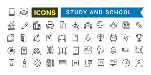 Study And School Line Icons Collection, Big Ui Icon Set In A Flat Design, Thin Outline Icons Pack, Vector Illustration