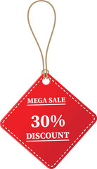 30% OFF Sale tag. 30% Discount Offer. Discount Promotion. Big sale collection for banners, labels, posters. Discount offer price. Vector illustration. Special offer 30% off label or price tag on white