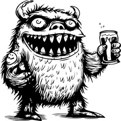A whimsical monster enjoying a beer, perfect for creating a friendly and fun atmosphere in any pub or bar.