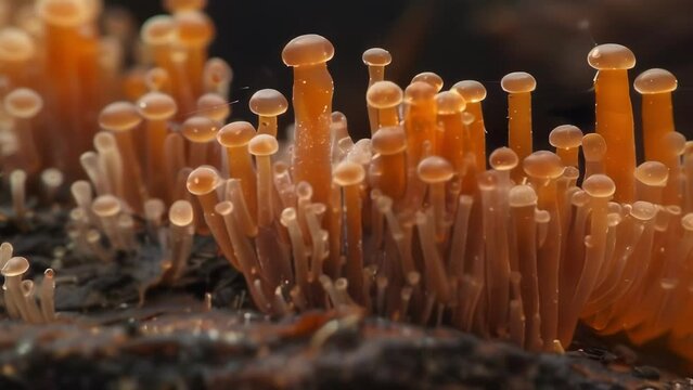 A closeup of a single fungal hypha revealing its intricate network of tiny pores and tubes responsible for the absorption and transport . AI generation.