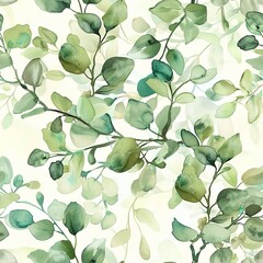 Fototapeta na wymiar Delicate watercolor sprigs, seamless pattern, soft green huess. Seamless Pattern, Fabric Pattern, Tumbler Wrap, Mug Wrap.