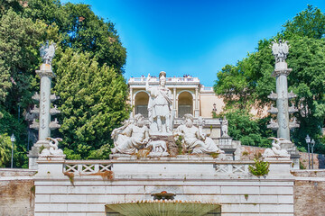 Fontana del Nettuno, major landmark in Piazza del Popolo, Rome - obrazy, fototapety, plakaty