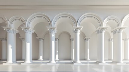 A delightful architectural tunnel of white columns. Archway. Ancient arches architecture detail of old building