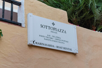 Street sign of Portico Sottopiazza, Porto Cervo, Sardinia, Italy - 783672521