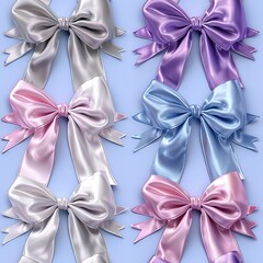 Watercolor satin bow collection, seamless, elegant light sheens. Seamless Pattern, Fabric Pattern, Tumbler Wrap, Mug Wrap.