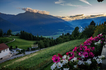 Scenic view from Mösern near Seefeld in Tyrol, Austria, overlooking the stunning Inntal valley.