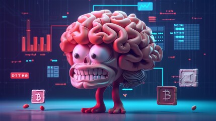 Brain Mascot Analyzing Cryptocurrency Trends