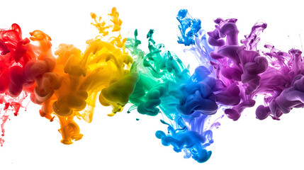 Abstract design of colorful powder cloud against white background.,Colorful paint stains. Watercolor stains on a white background. Rainbow design of different colored wet blots. 
 - obrazy, fototapety, plakaty