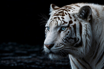 A close up of a white tiger with an isolated background - obrazy, fototapety, plakaty