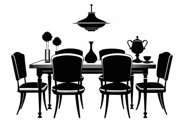 retro revival dining set silhouette black color vector illustration