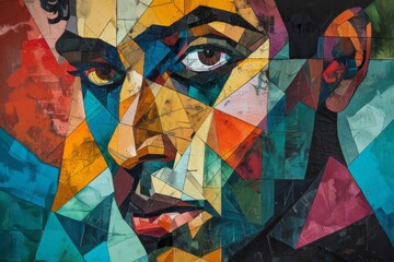 Mosaic of Perception in Cubist Portrait - obrazy, fototapety, plakaty