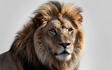 A close up of a glorious lion with an isolated background
