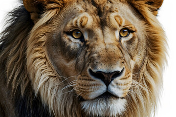 A close up of a glorious lion with an isolated background