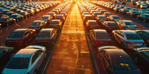 Sunset Glow Over Vast Car Parking Lot