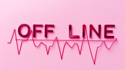 the word offline is written on a pink background, and below it is a red horizontal ECG line