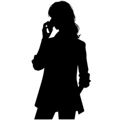 A black silhouette of Businesswoman on Phone Silhouette, Professional Communication, Isolated on White Background
