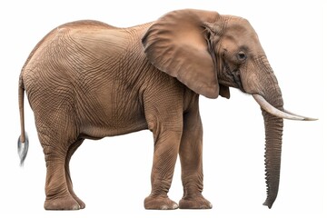 A detailed close-up of an African elephant isolated against a white background, showcasing texture and characteristics.