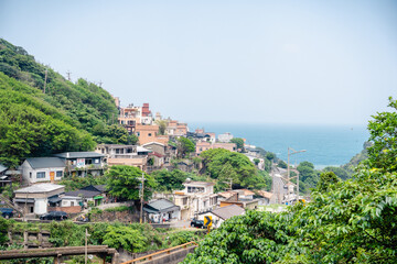 台湾　九份の山と街の風景