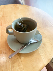 hot drink milk tea leaf bag, milo , kopi coffee mocha with milk in traditional cup and tea spoon...