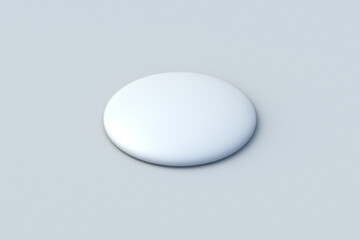 Pin button on gray background. Blank badge. Branding identity. Empty tag. Round emblem. 3d render