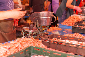 Activity on floor of fish market in Croatia