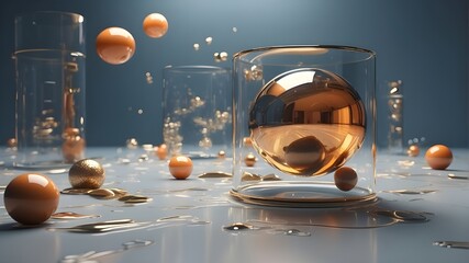 {A photorealistic depiction of weightless objects in a 3D world, showcasing a realistic interpretation of objects floating in a gravity-defying environment. The focus is on capturing the textures, sha