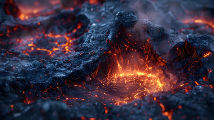 Erupting Volcano Spewing Molten Lava and Fiery Flames in Dramatic Geological Landscape - obrazy, fototapety, plakaty