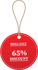 65% OFF Sale tag. 65% Discount Offer. Discount Promotion. Big sale collection for banners, labels, posters. Discount offer price. Vector illustration. Special offer 65% off label or price tag on white