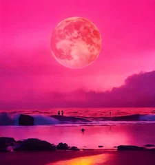 Photo sur Plexiglas Roze moon over the sea