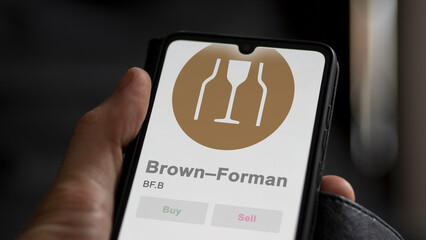 April 09th 2024 , Louisville, Kentucky. Close up on logo of Brown–Forman on the screen of an exchange. Brown–Forman price stocks, $BF.B on a device.