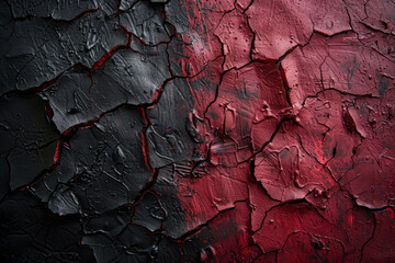 Textured Red and Black Cracked Paint Surface Abstract Background - obrazy, fototapety, plakaty