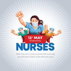 happy international nurse day. super hero nurse staff flying with sky. abstract vector illustration poster design - obrazy, fototapety, plakaty