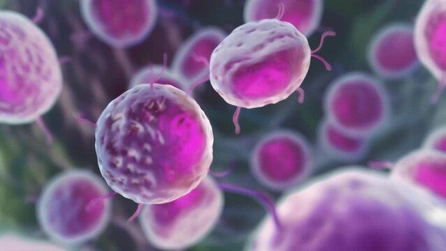 A microscopic glimpse at a mixed of Trichomonas lis and Candida albicans s seen as they attack and damage cells in the l lining. . AI generation.