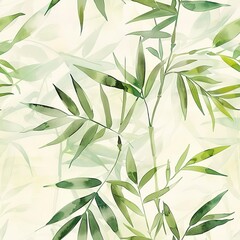 Soft watercolor bamboo leaves, seamless, zen and lights. Seamless Pattern, Fabric Pattern, Tumbler Wrap, Mug Wrap.