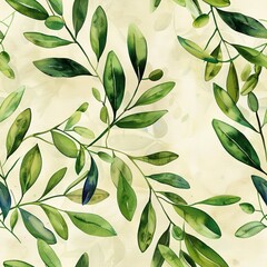 Light watercolor olive branches, seamless, Mediterranean whisperss. Seamless Pattern, Fabric Pattern, Tumbler Wrap, Mug Wrap.