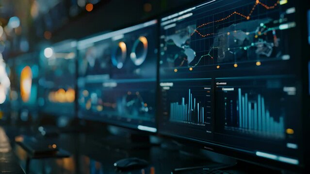 stock data monitor analyzing data stock market in monitoring room on the data presented in the chart, forex trading graph, stock exchange trading online, financial investment