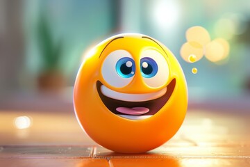 a cartoon smiley face is sitting on a wooden floor