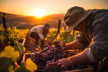 harvesting grapes sunrise 