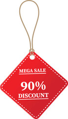 90% OFF Sale tag. 90% Discount Offer. Discount Promotion. Big sale collection for banners, labels, posters. Discount offer price. Vector illustration. Special offer 90% off label or price tag on white