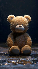 Teddy Bears Comforting Presence in the Midst of Nighttime Darkness on Isolated Cinematic Background