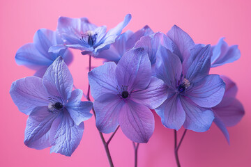 Vibrant Blue Blossoms on Pink Background - Floral