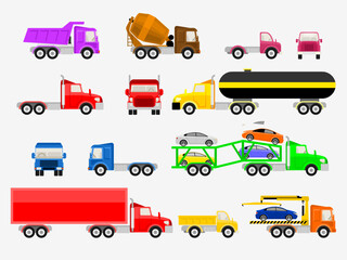Set of different trucks. Vector flat icons