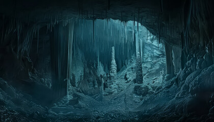 A cave with many stalactites and stalagmites