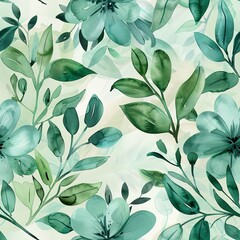 Fototapeta premium Whimsical watercolor mint, seamless pattern, refreshing light greenss. Seamless Pattern, Fabric Pattern, Tumbler Wrap, Mug Wrap.