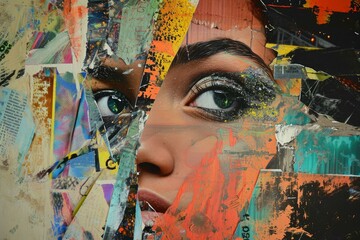 Expressive Art collage woman portrait. Summer girl. Generate Ai