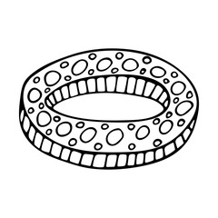 Rubber inflatable circle with polka dots for swimming in the sea,pool. Protective inflatable ring for children. Comfortable and safe holiday on the water.Hand drawing black line doodle vector on white