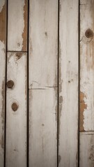 Vertical array of wooden planks forms backdrop of image, each plank showcasing varying degrees of natural aging, wear. Paint, once vibrant, now fades into patina of whites, creams, with cracks.