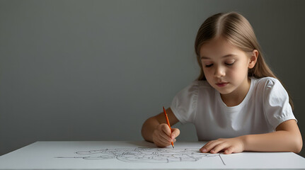Girl drawing on white table board.generative.ai