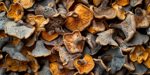 Diverse Wild Mushrooms Textures and Patterns in Forest Setting